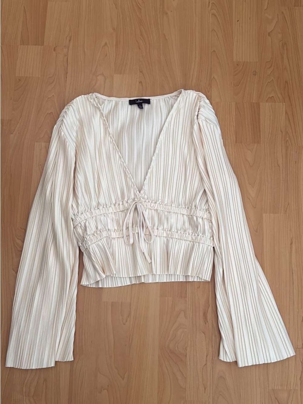 Lulu's Cream V-Neck Drawstring Peasant Blouse